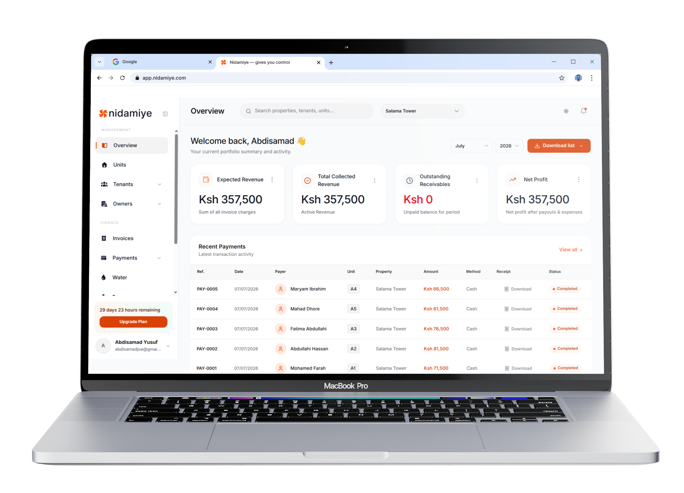 Nidamiye Dashboard